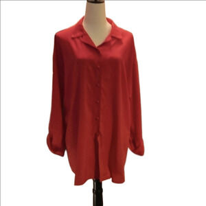 g.w. Division Of Graff Dark Pink Long Roll Sleeve Button Down Top Women Size 2X